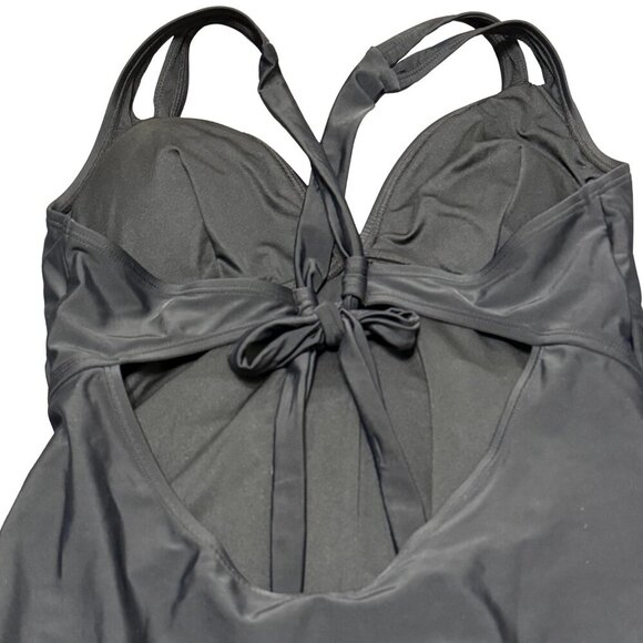CupShe Black Plunge Paneling Cross Tie Back One Piece Swimsuit - Size XL - NWT - Picture 6 of 9